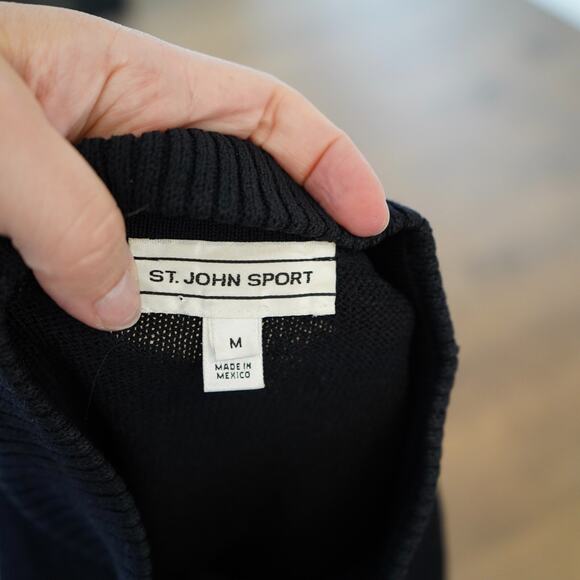 ST.JOHN SPORT Marie Gray Wool Blend Santana Knit Bomber Jacket Zip-Up Black Sz.M - Picture 3 of 8